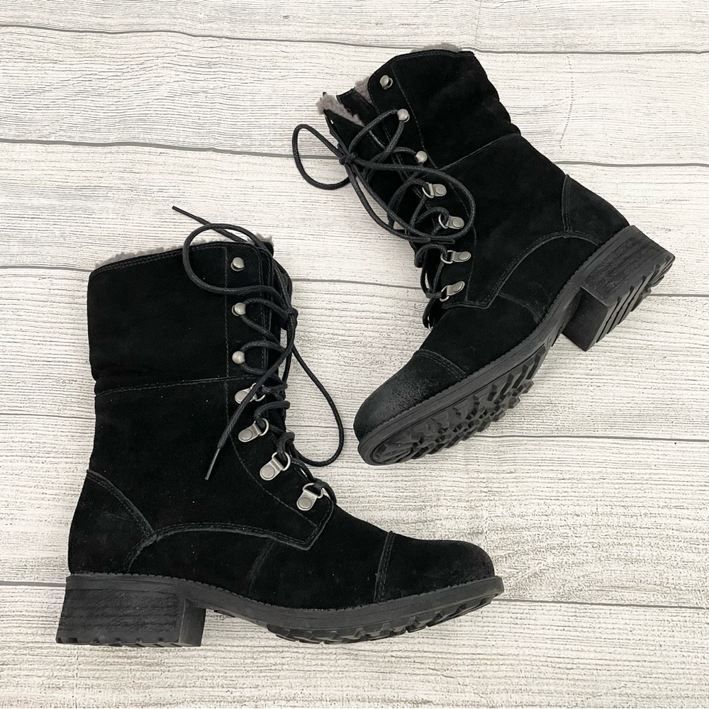 Ugg Black Leather Gradin Roll Down Boots 8